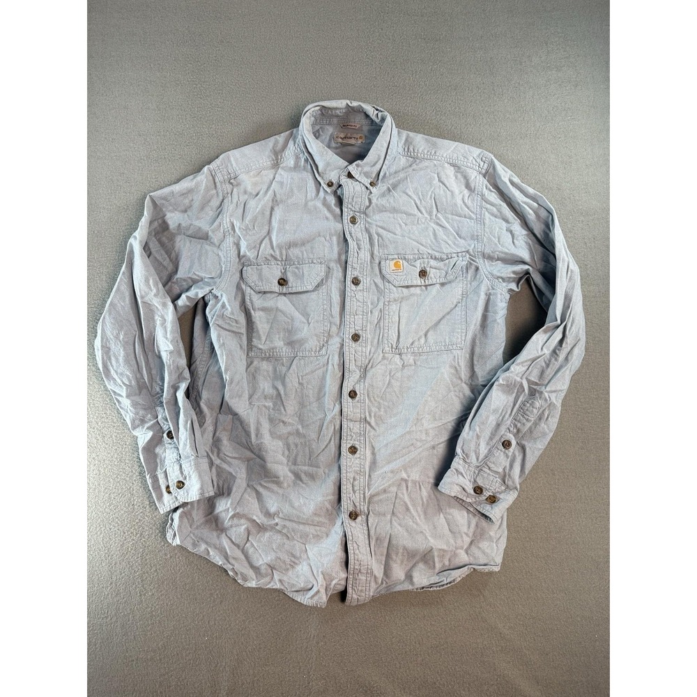 Carhartt Mens Medium Blue Chambray Relaxed Fit Button Up Work Shirt S202 CBL